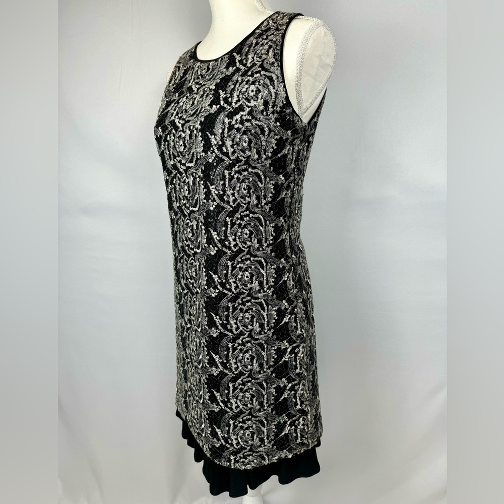 SW3 Bespoke Black Sleeveless Sheath Dress Sequins Floral Embroidery Medium Party - Picture 5 of 9